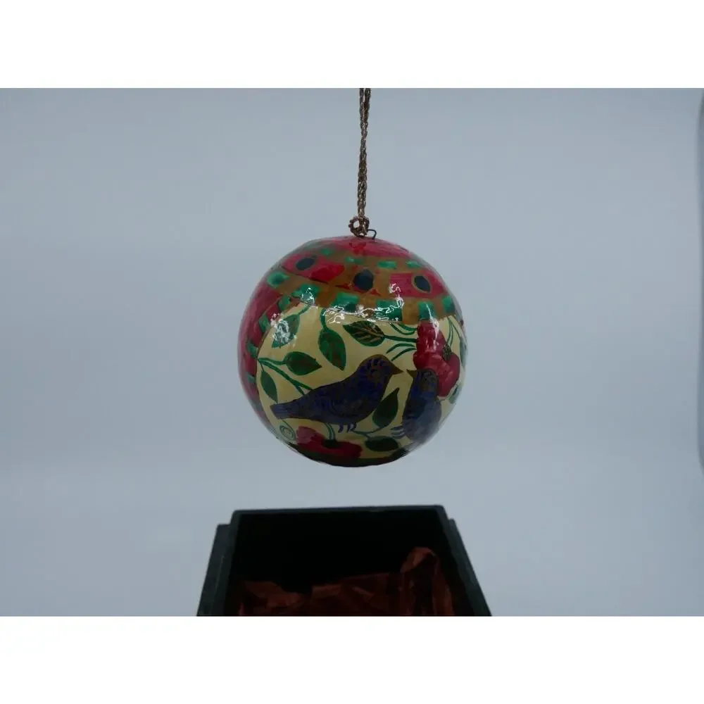 Kashmiri Paper Machè Wood Box And Ornament Blue Birds Floral Hand Painted
